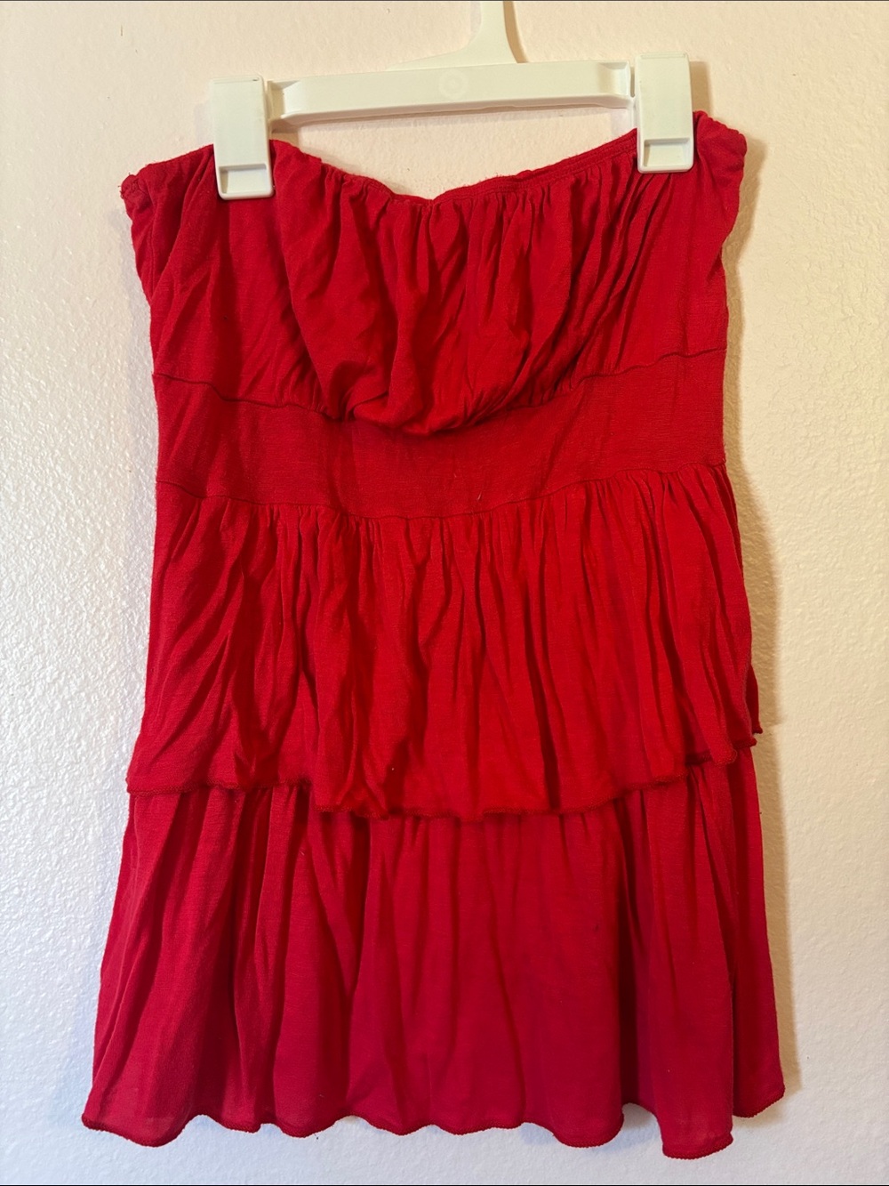 Poetry Woman’s Y2K Bright Red Strapless Tiered Babydoll Tunic, Size M